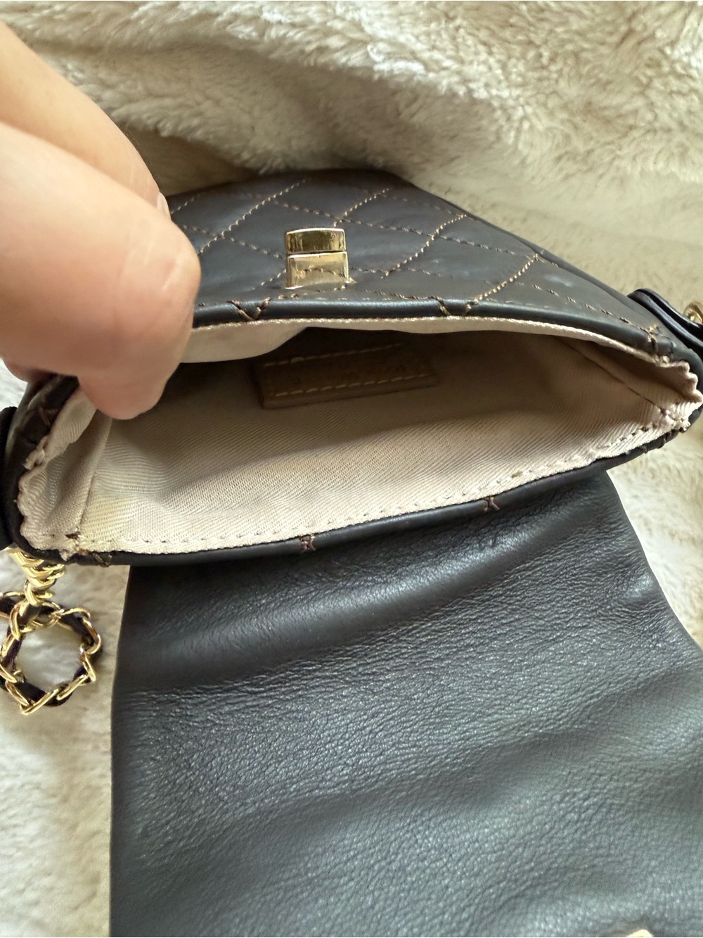 Ron white Quilted Black Leather Crossbody with Gold Chain Accent
